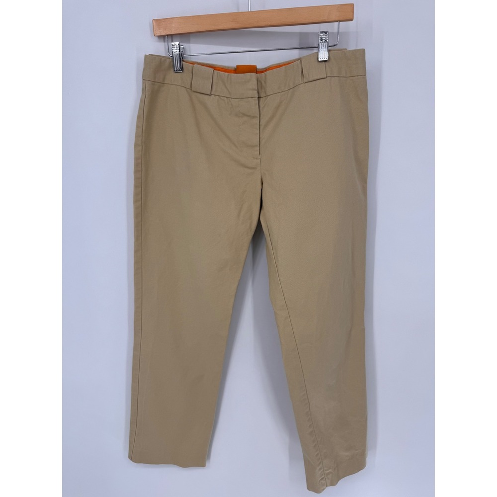 Tory Burch Trousers Womens 8 Khaki Cotton Blend Straight Leg Mid Rise